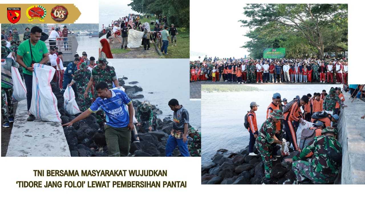 TNI Bersama Masyarakat Wujudkan Tidore 'Jang Foloi' Lewat Pembersihan Pantai