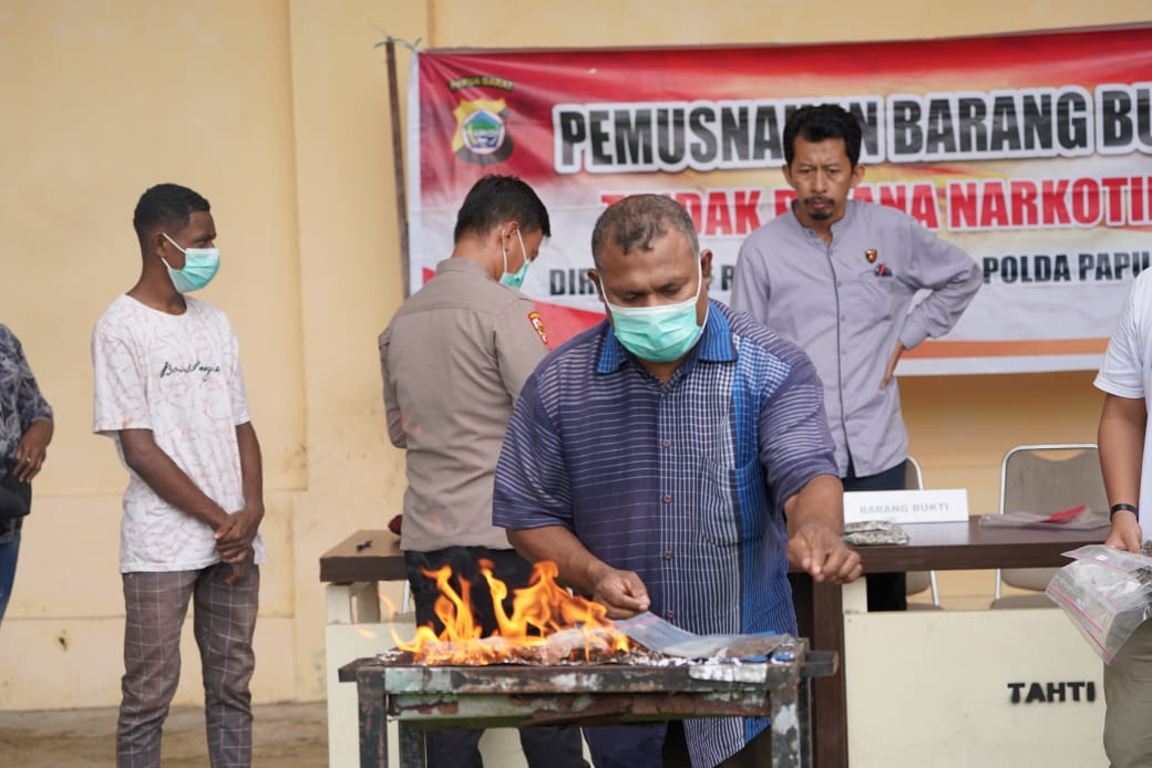 Polda Papua Barat Musnahkan Barang Bukti Narkoba Jenis Ganja Sebanyak 353,99 Gram