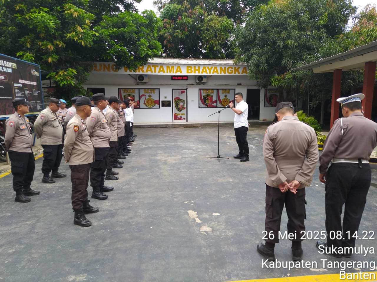 Apel Pagi Polsek Cikupa dan Latja Taruna TK III/57 Batalyon Adhi Wiratama Tahun 2025 Berjalan Tertib