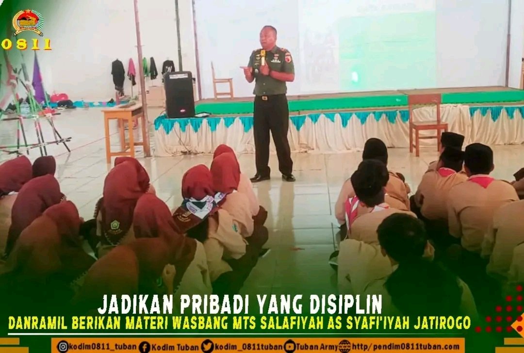 Jadikan Pribadi Yang Disiplin, Danramil Berikan Materi Wasbang MTS Salafiyah As-Syafi'iyah Jatirogo Tuban