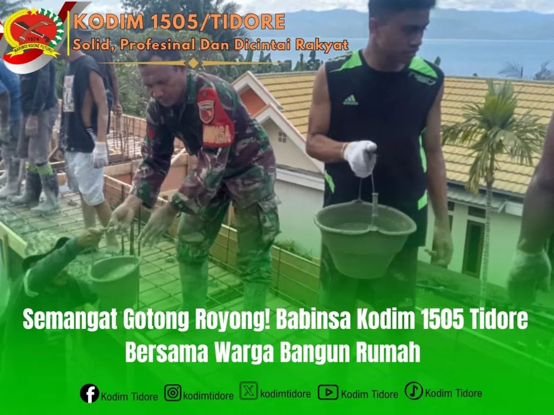 Semangat Gotong Royong, Babinsa Kodim 1505 Tidore Bersama Warga Bangun Rumah