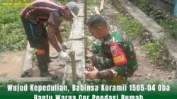 Wujud Kepedulian, Babinsa Koramil 1505-04 Oba Bantu Warga Cor Pondasi Rumah