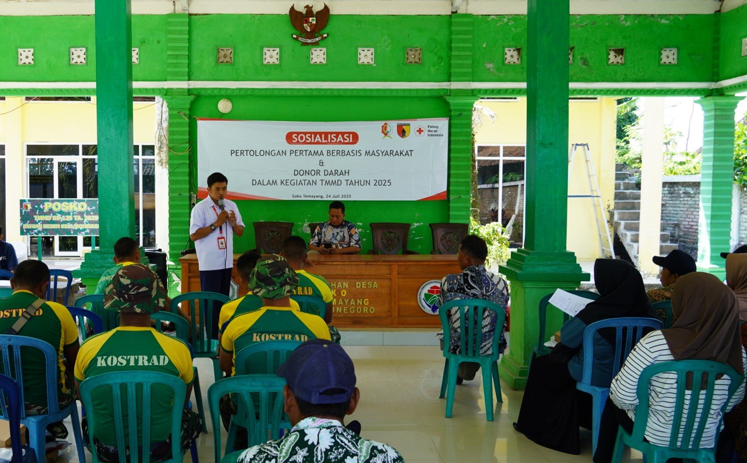 Berdayakan Masyarakat, TMMD 125 Bojonegoro Gelar Sosialisasi Pertolongan Pertama dan Bakti Sosial Donor Darah
