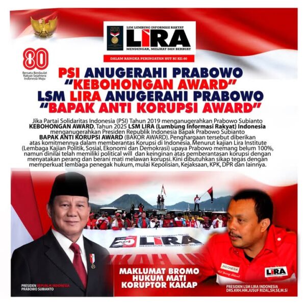 Prabowo Subianto Terima Penghargaan Bakor Award dari LSM LIRA