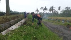Bersihkan Bahu Jalan, Babinsa Pasirharjo Kerja Bakti Bersama Warga Demi Keindahan Lingkungan