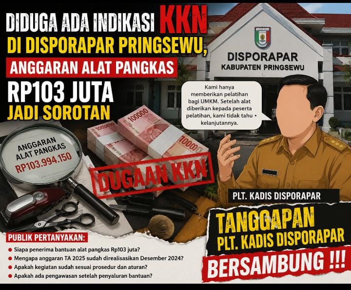 Diduga Ada Indikasi KKN di Disporapar Pringsewu, Anggaran Alat Pangkas Rp103 Juta Jadi Sorotan