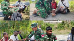 Cek Kesehatan Warga di Lokasi TMMD Ke-128, Serda Bagus Keliling Kampung