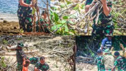Dansatgas TMMD Ke-128 Turun Langsung Gotong Royong Bersama Warga Bersihkan Lokasi Upacara Penutupan