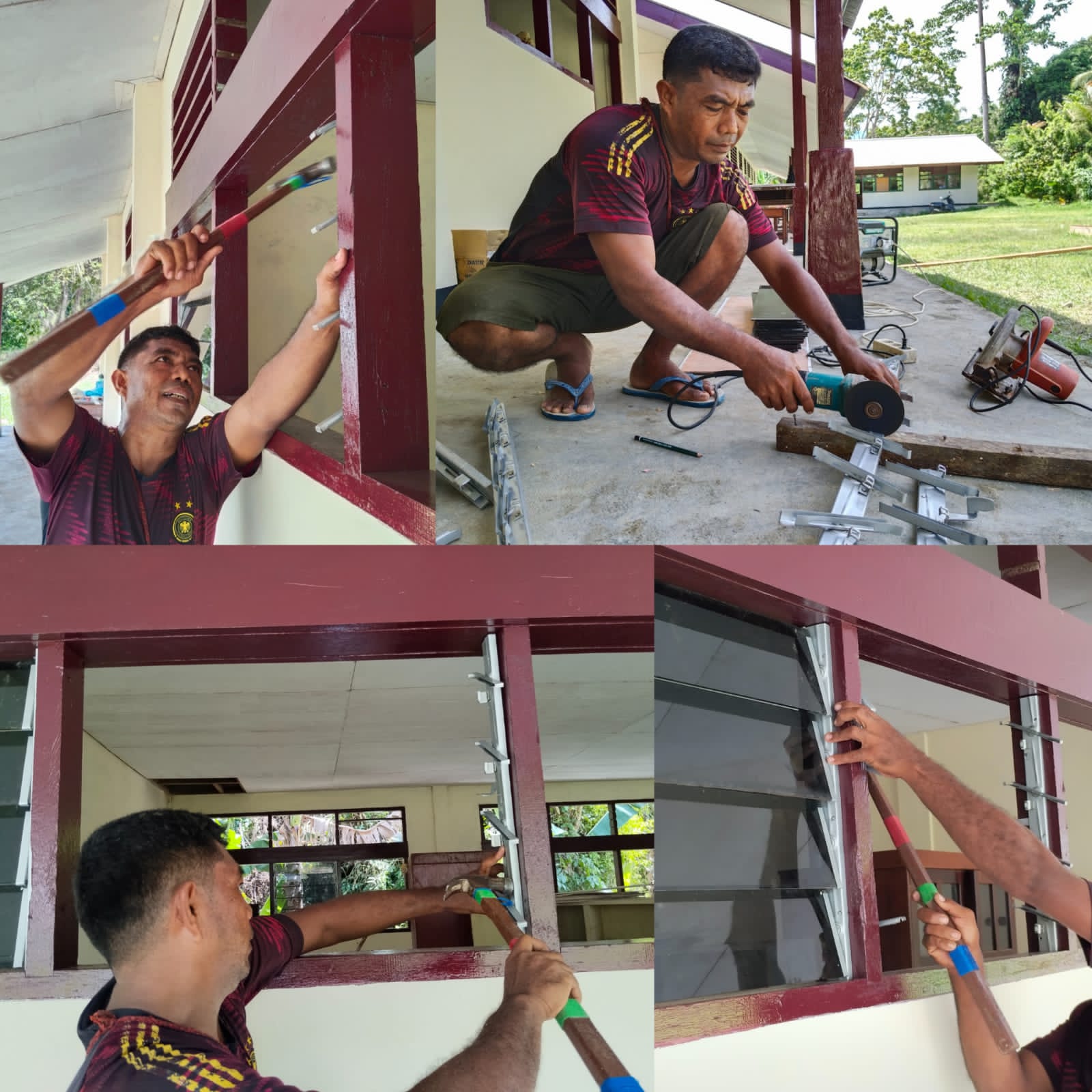 Pemasangan Kaca Nako dan Jalusi Jendela SD Inpres 62 Asai Dilakukan dengan Presisi