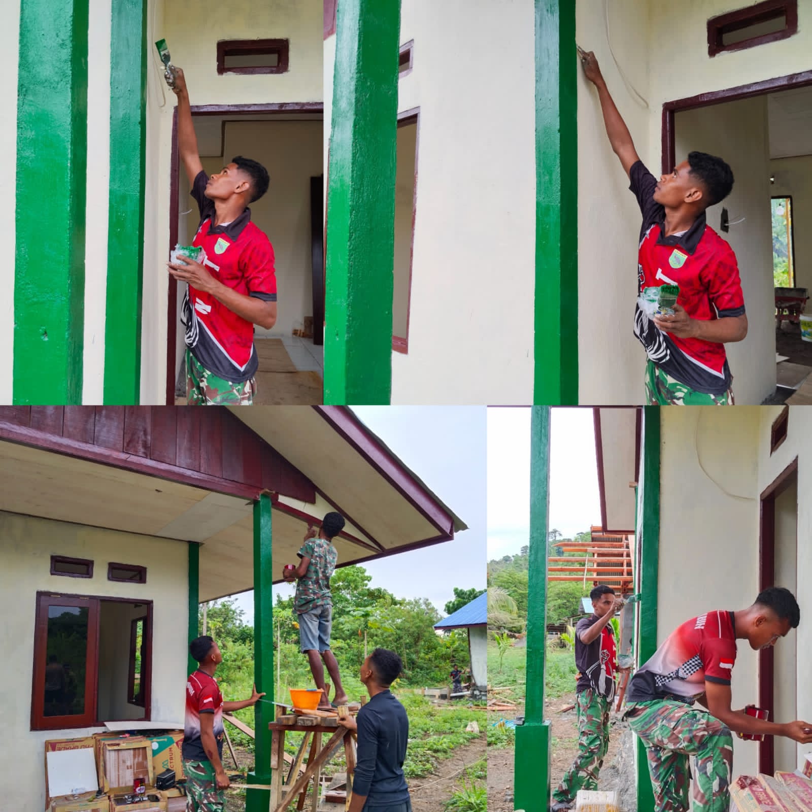 Pengecatan Kusen dan Tiang RTLH, Satgas TMMD Ke-128 Kodim 1801/Manokwari Percantik Hasil Pembangunan