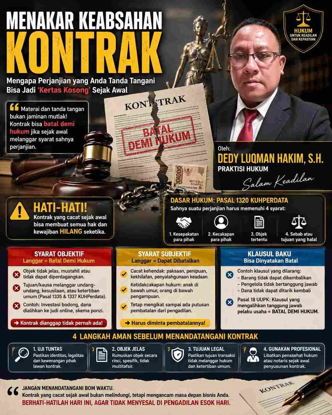 Materai Bukan Jaminan: Ribuan Kontrak Bernilai Miliaran Rupiah Ternyata Bisa Mati Seketika di Pengadilan Dedy Luqman Hakim Ungkap Fakta Hukum yang Jarang Diketahui Masyarakat
