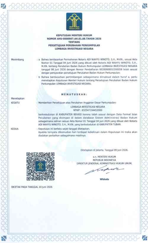 AHU PERUBAHAN LIN HASIL MUBESLUB SURABAYA RESMI TERBIT, DPD Bilang : OKNUM PEMBUAT GADUH HARUS HENTIKAN FITNAH