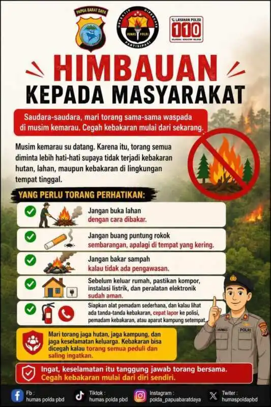 Humas Polda Papua Barat Daya Ajak Masyarakat Waspada Musim Kemarau dan Cegah Kebakaran Sejak Dini