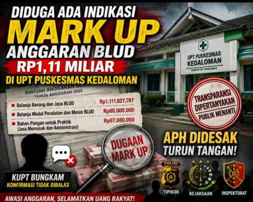 "Diduga Ada Indikasi Mark Up Anggaran BLUD Rp1,11 Miliar di UPT Puskesmas Kedaloman, KUPT Bungkam, APH Didesak Turun Tangan."