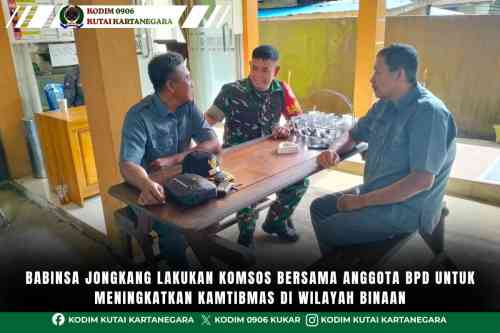 Babinsa Jongkang Lakukan Komsos Bersama Anggota BPD Untuk Meningkatkan Kamtibmas Di Wilayah Binaan Babinsa Jongkang Lakukan Komsos Bersama Anggota BPD Untuk Meningkatkan Kamtibmas Di Wilayah Binaan
