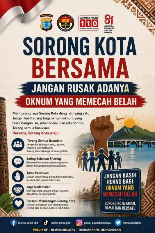 Polda Papua Barat Daya Ajak Warga Jaga Persatuan, Tolak Provokasi dan Hoaks di Kota Sorong