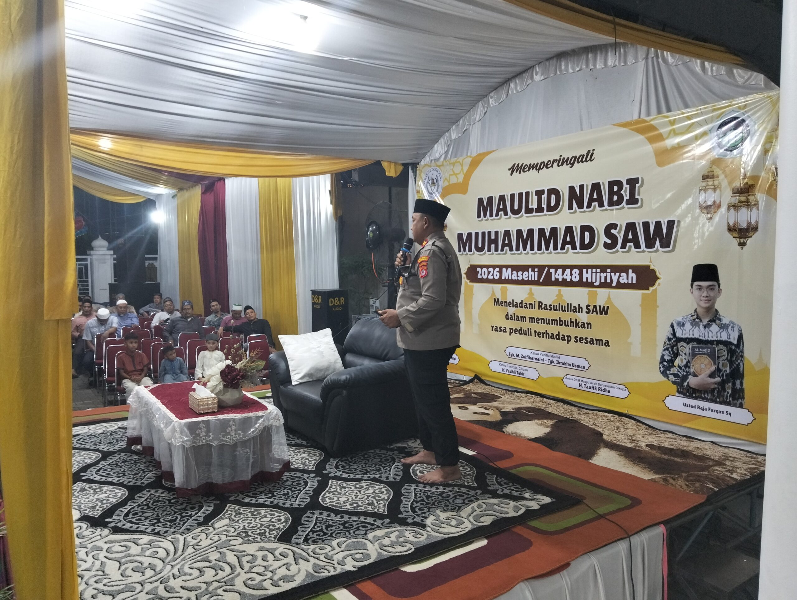 Polsek Cikupa Hadiri Maulid Nabi Muhammad SAW di Masjid Aceh Darussalam Sukamulya