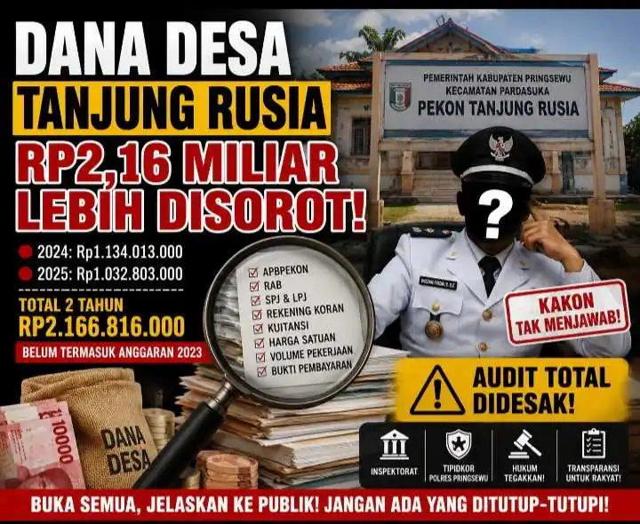 Dana Desa Tanjung Rusia Rp2,16 Miliar Lebih Disorot, Kakon Tak Menjawab, Audit Total Didesak Dana Desa Tanjung Rusia Rp2,16 Miliar Lebih Disorot, Kakon Tak Menjawab, Audit Total Didesak