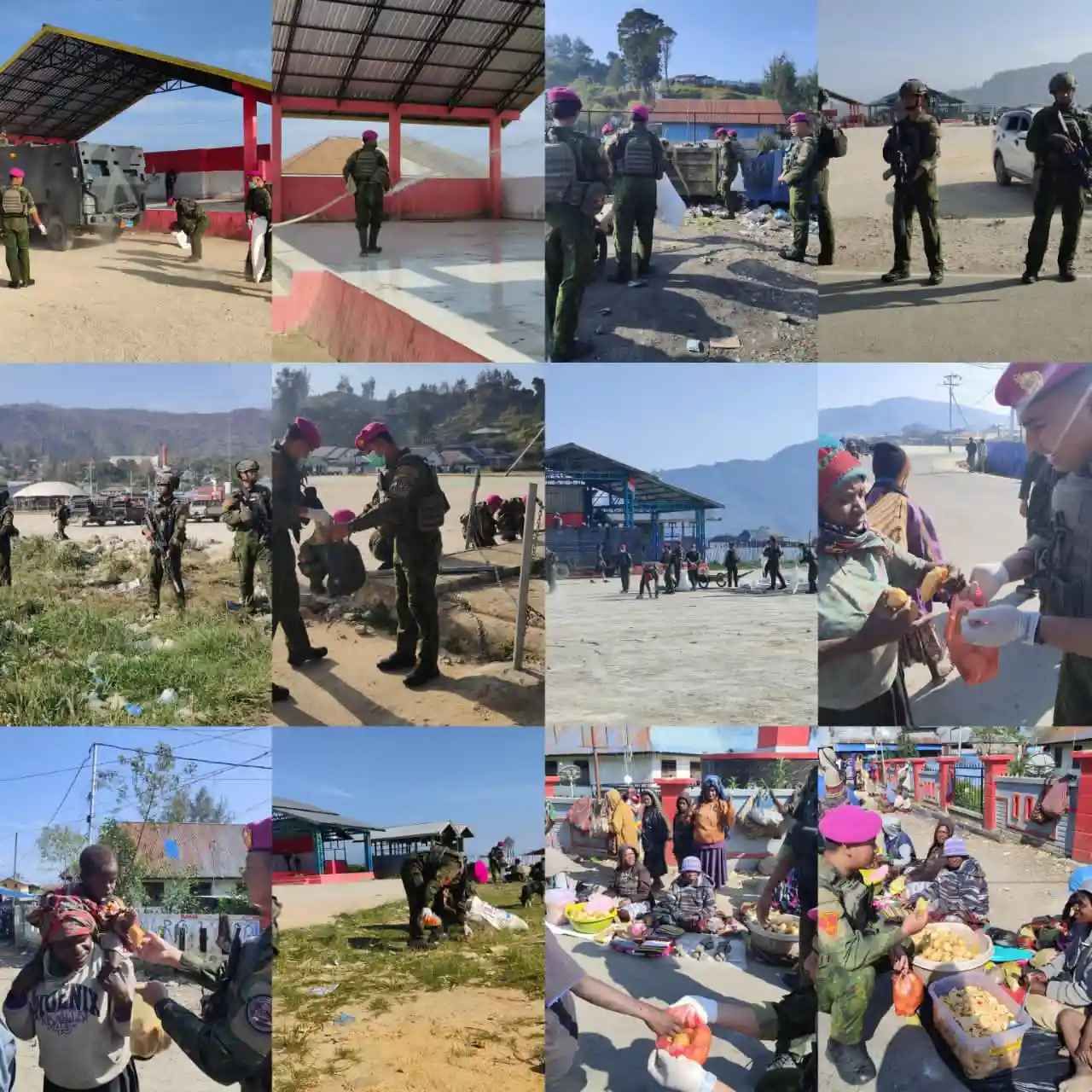 Satgas Pamtas RI-PNG Mobile Yonif 2 Marinir, Perindah Lapangan Karel Gobay dan Berbagi Berkah Jelang HUT TNI Ke-81