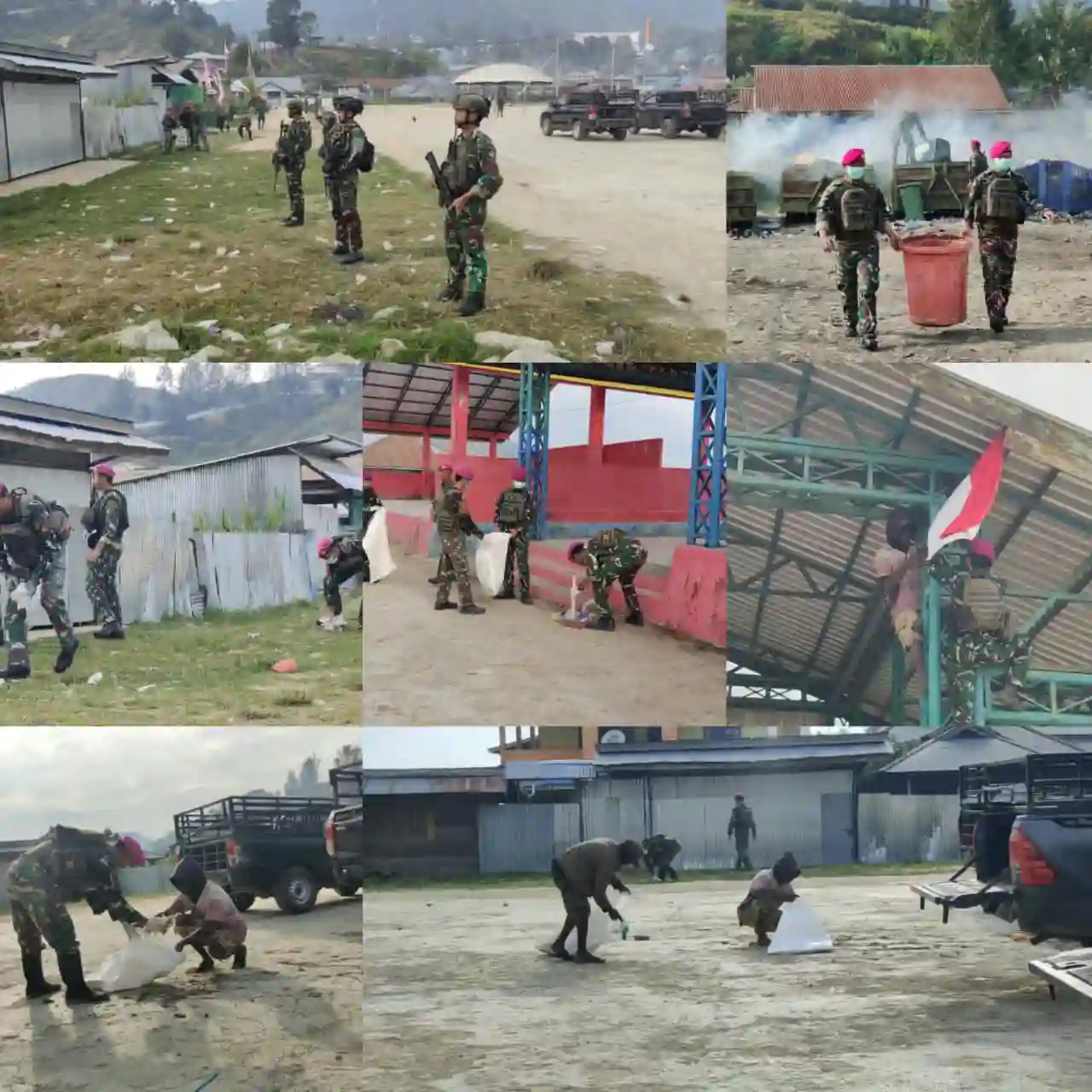 Jelang HUT TNI ke-81, Satgas Habema Yonif 2 Marinir Tuntaskan Pembersihan Fasilitas Publik Langan Karel Gobay di Hari Kedua